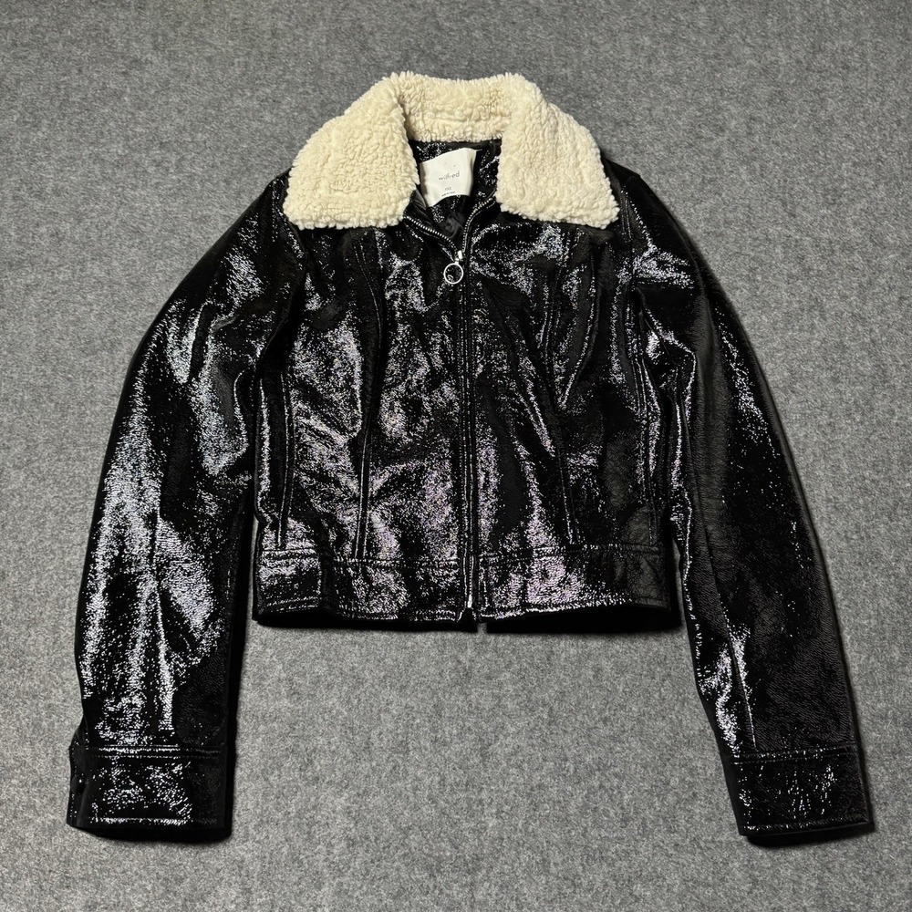 Aritzia Wilfred Faux Leather Sherpa Jacket Zip Up‎ in Black Size XXS City Boho